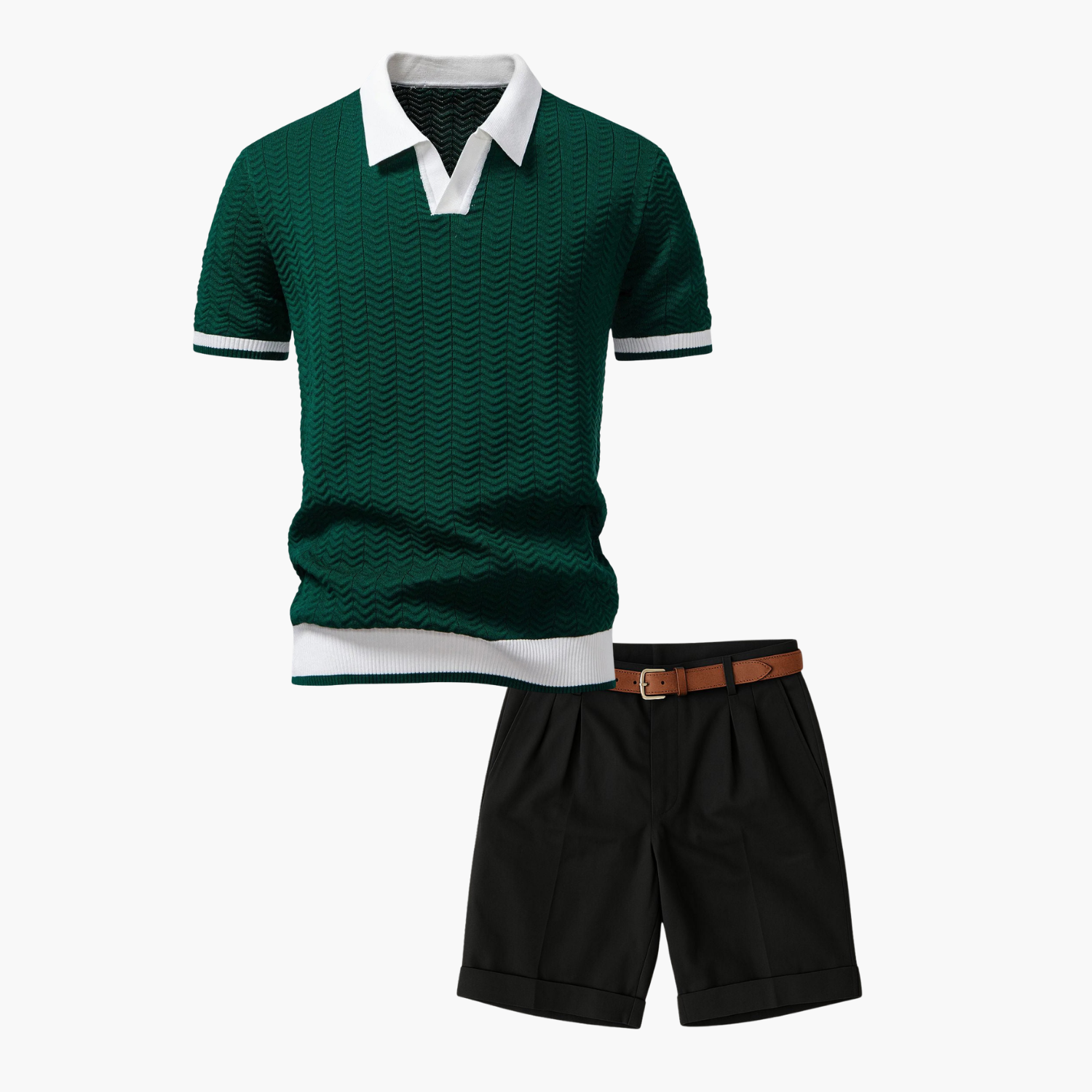 Men's Textured Knit Polo and Shorts Set