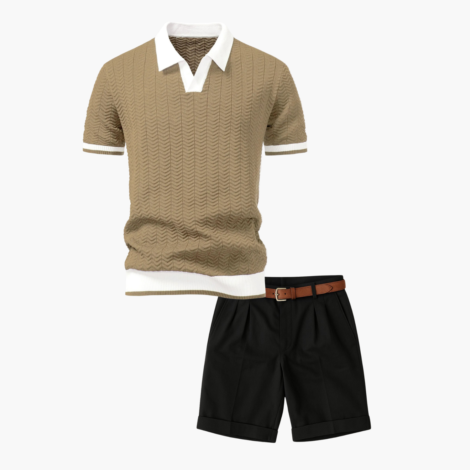 Men's Textured Knit Polo and Shorts Set