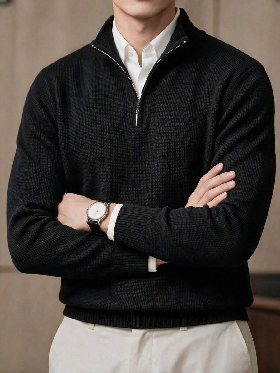 Men's Textured Knit Quarter-Zip Sweater