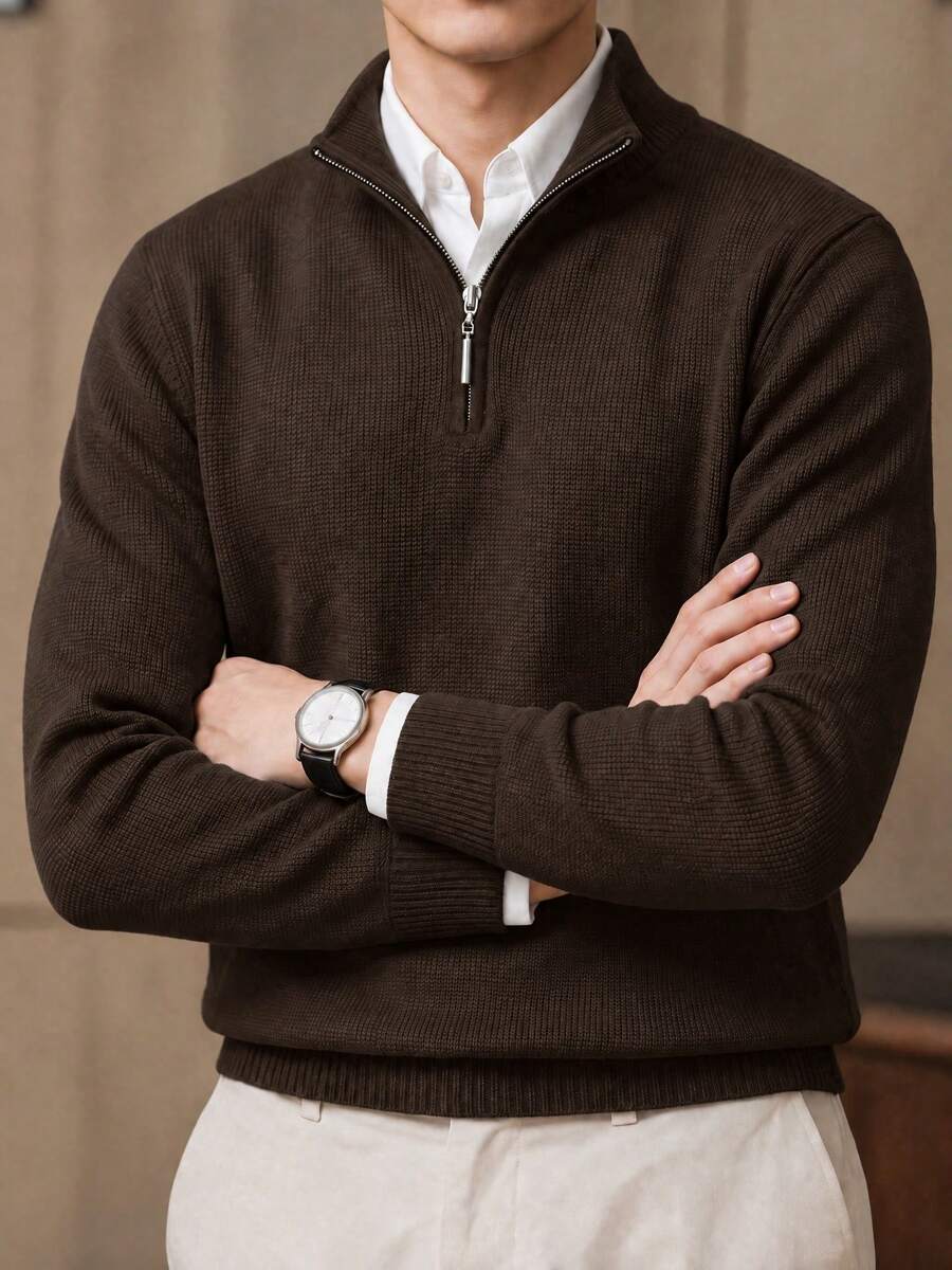 Men's Textured Knit Quarter-Zip Sweater