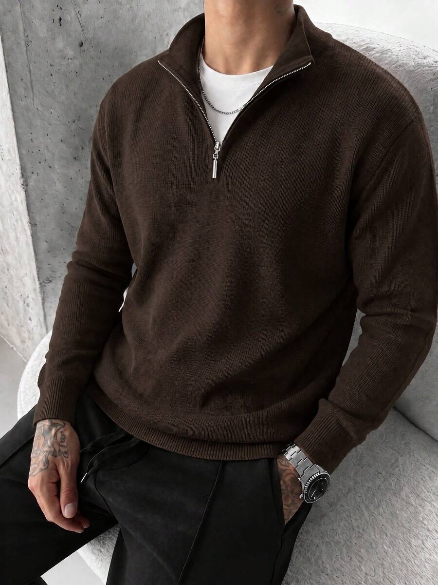 Men's Textured Knit Quarter-Zip Sweater