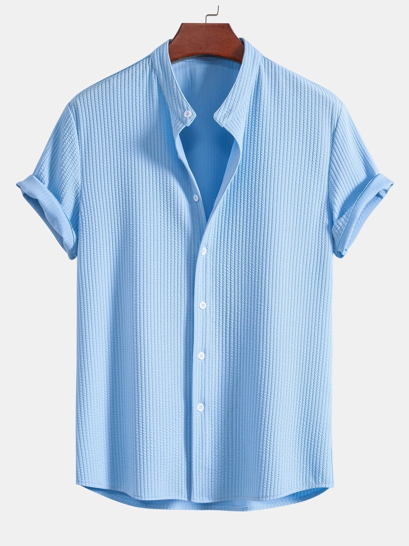 Men's Textured Mandarin Collar Shirt