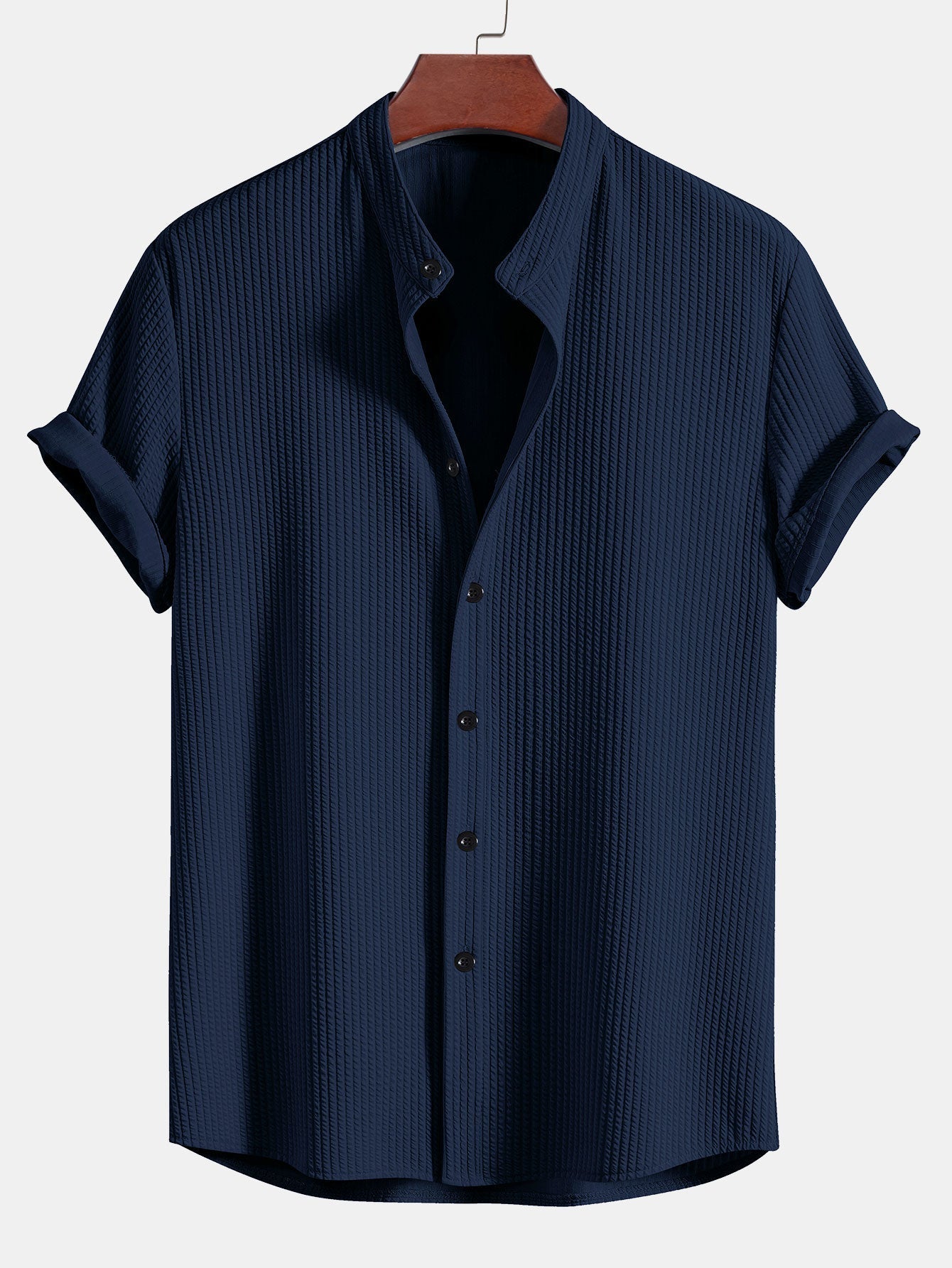 Men's Textured Mandarin Collar Shirt