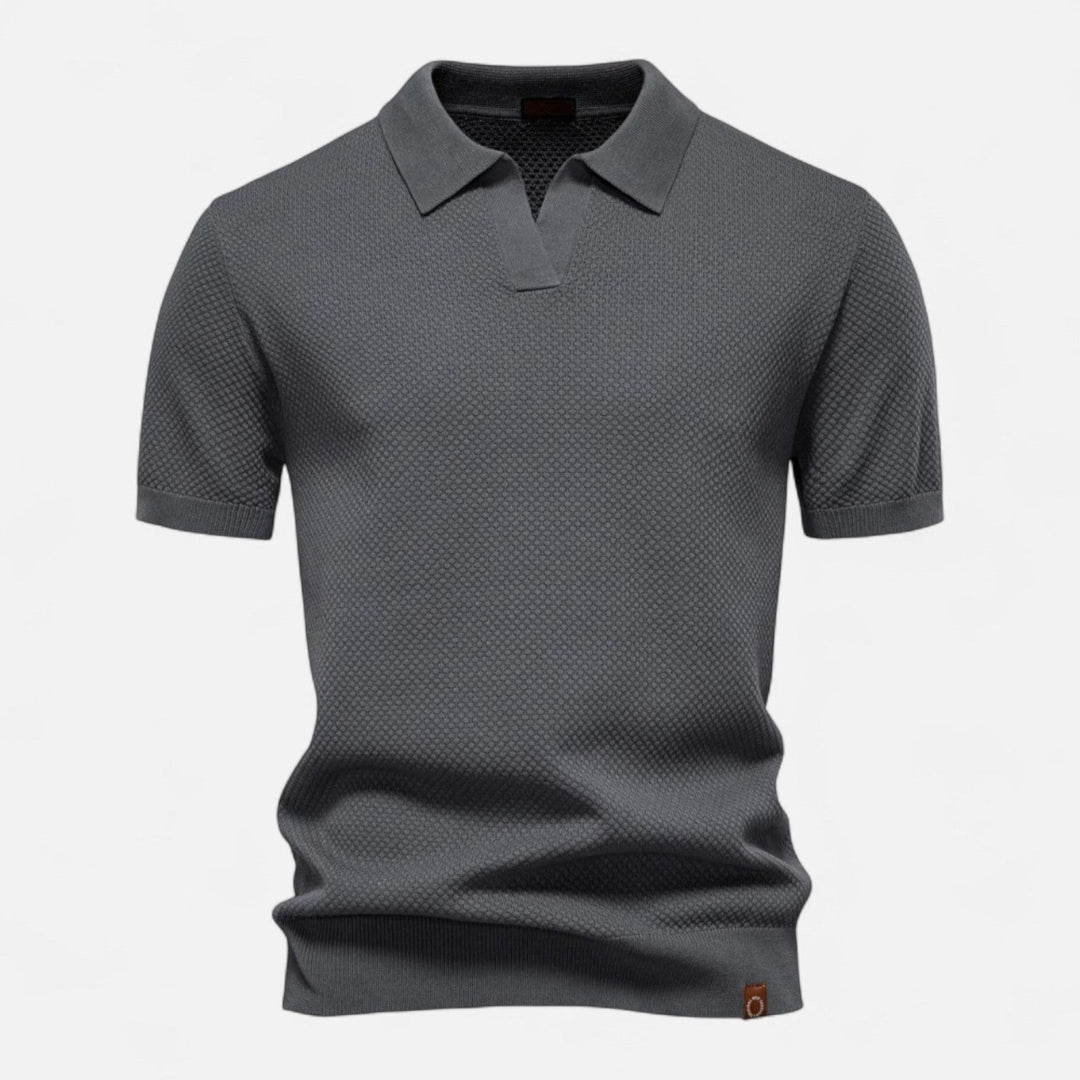 Men's Textured Open Collar Polo Shirt