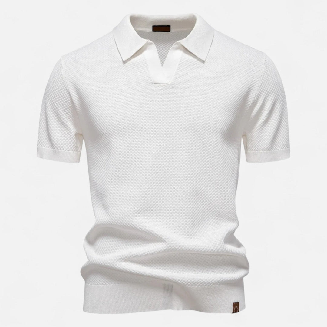Men's Textured Open Collar Polo Shirt