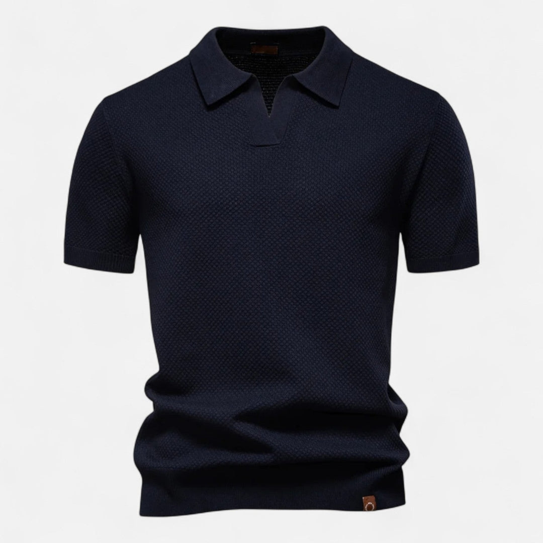 Men's Textured Open Collar Polo Shirt
