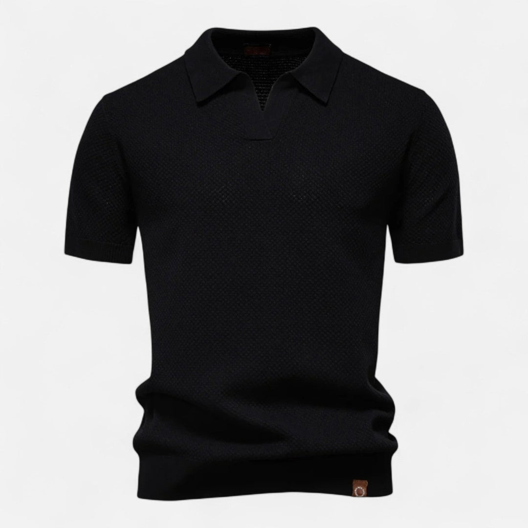 Men's Textured Open Collar Polo Shirt