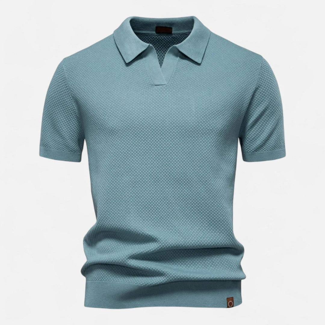 Men's Textured Open Collar Polo Shirt