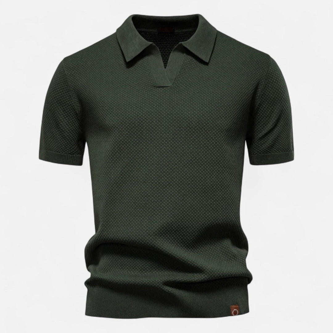 Men's Textured Open Collar Polo Shirt