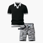 Men's Textured Polo and Cargo Shorts Set
