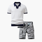 Men's Textured Polo and Cargo Shorts Set