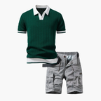 Men's Textured Polo and Cargo Shorts Set