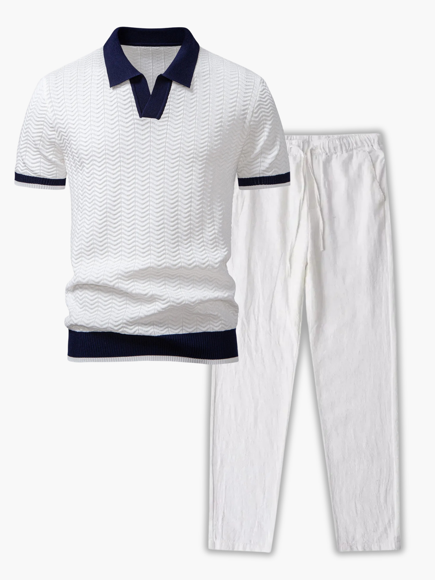 Men's Textured Polo and Drawstring Pants Set