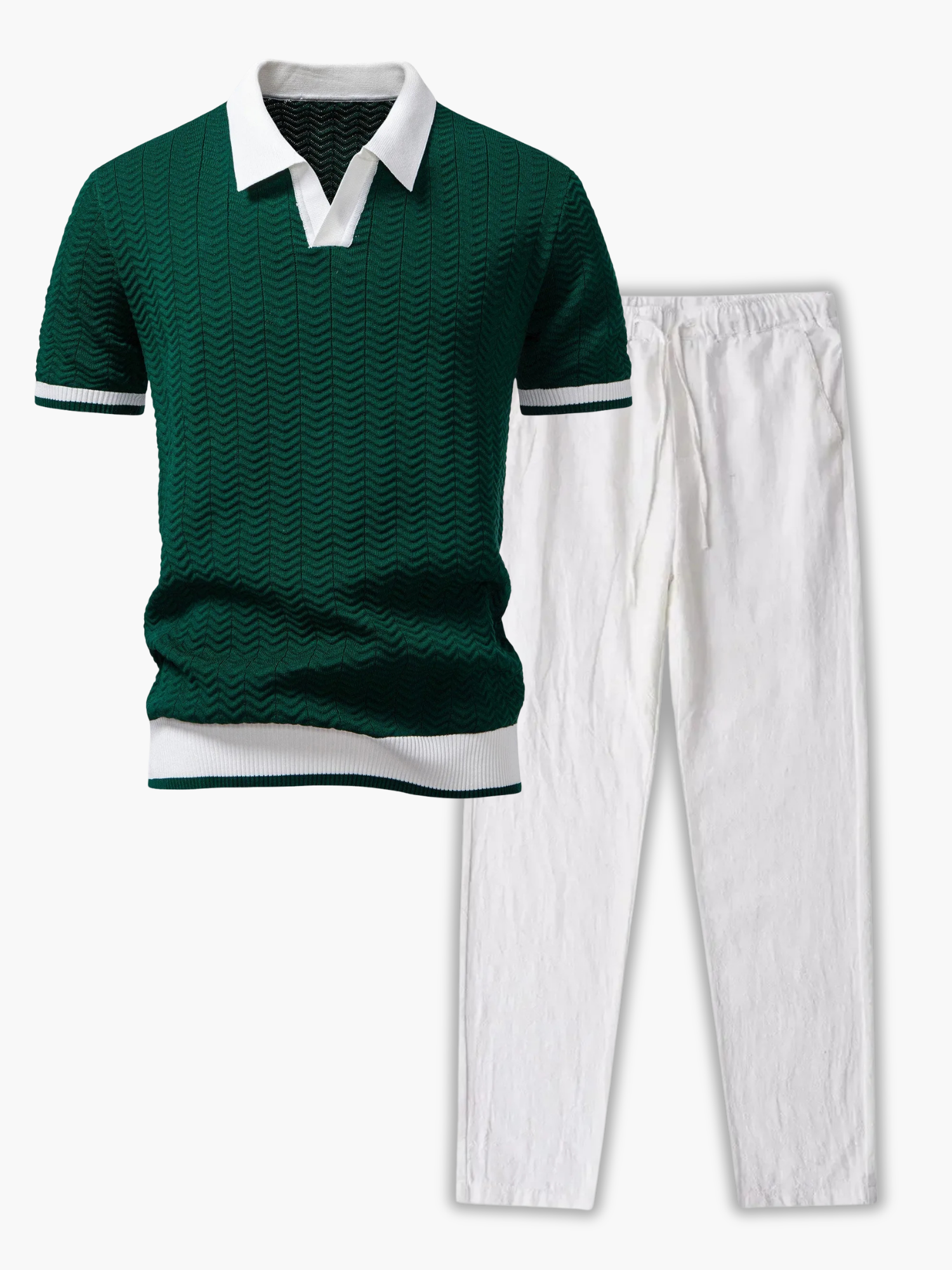 Men's Textured Polo and Drawstring Pants Set
