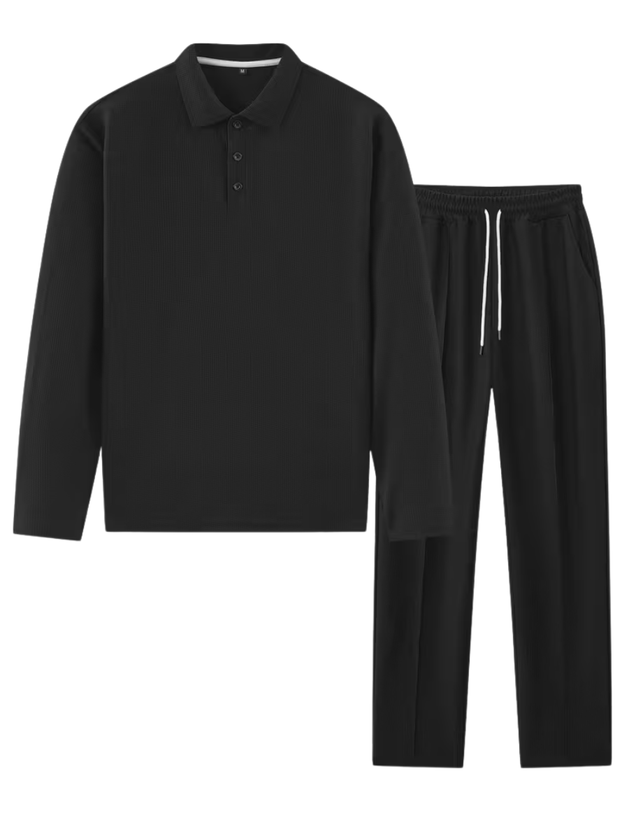 Men's Textured Polo and Pants Set