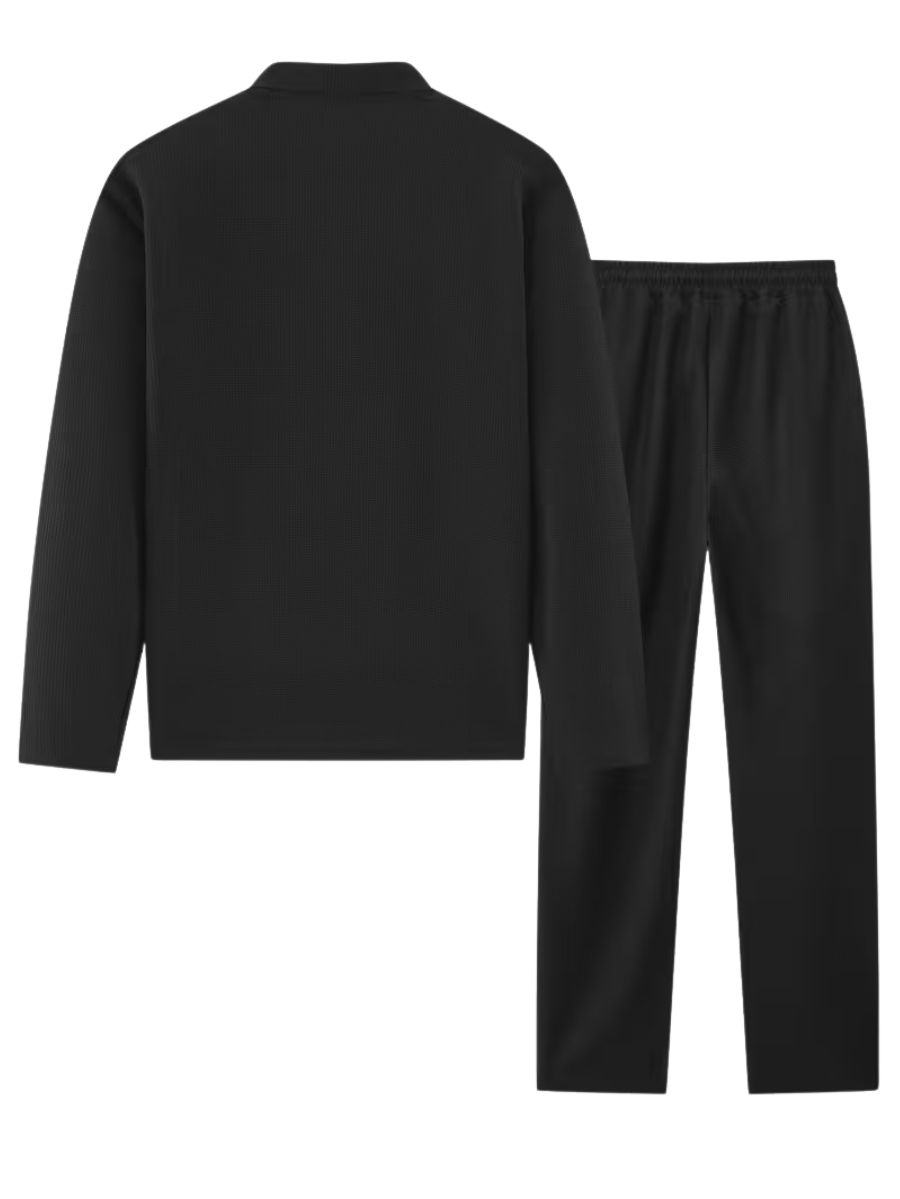 Men's Textured Polo and Pants Set