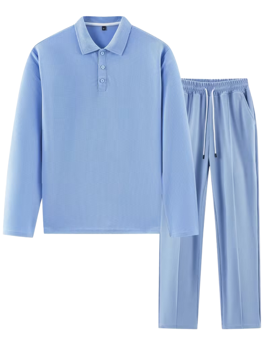 Men's Textured Polo and Pants Set