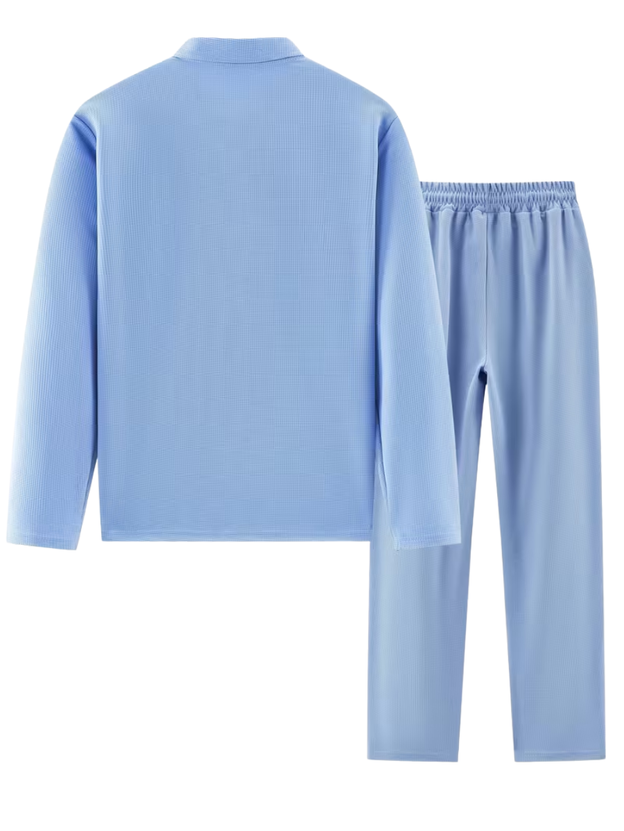 Men's Textured Polo and Pants Set