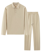 Men's Textured Polo and Pants Set