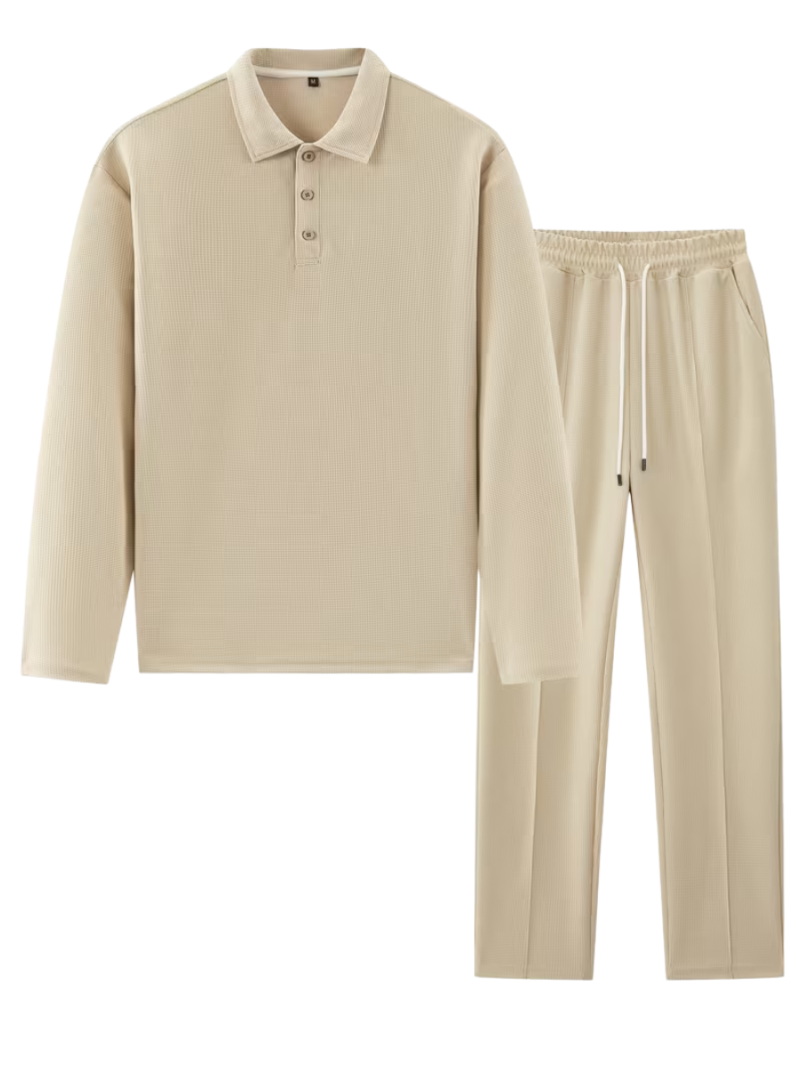Men's Textured Polo and Pants Set