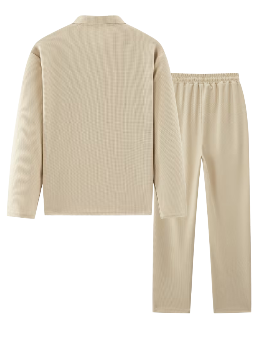 Men's Textured Polo and Pants Set