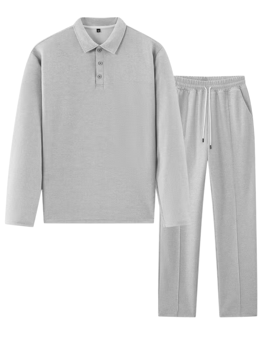 Men's Textured Polo and Pants Set