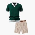 Men's Textured Polo and Pleated Shorts Set