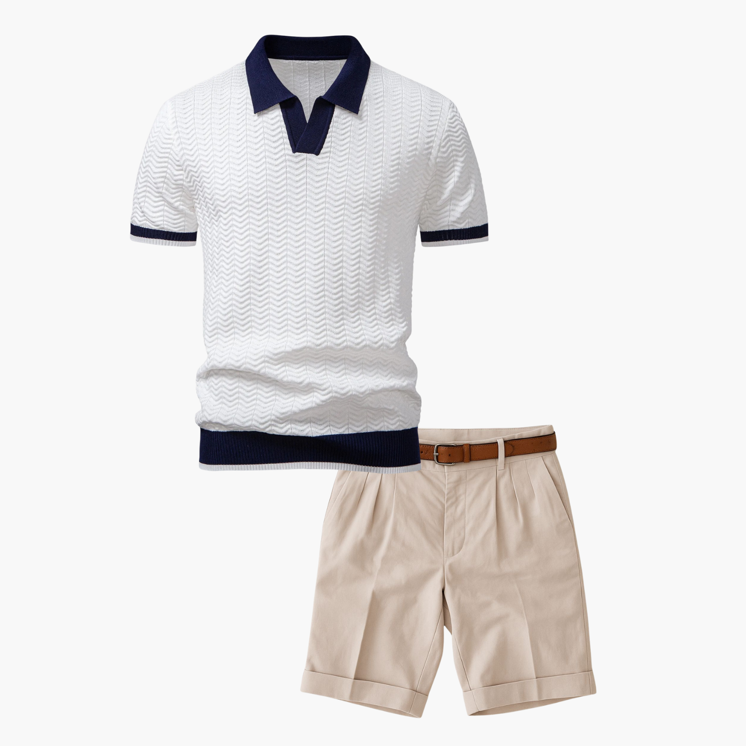 Men's Textured Polo and Pleated Shorts Set