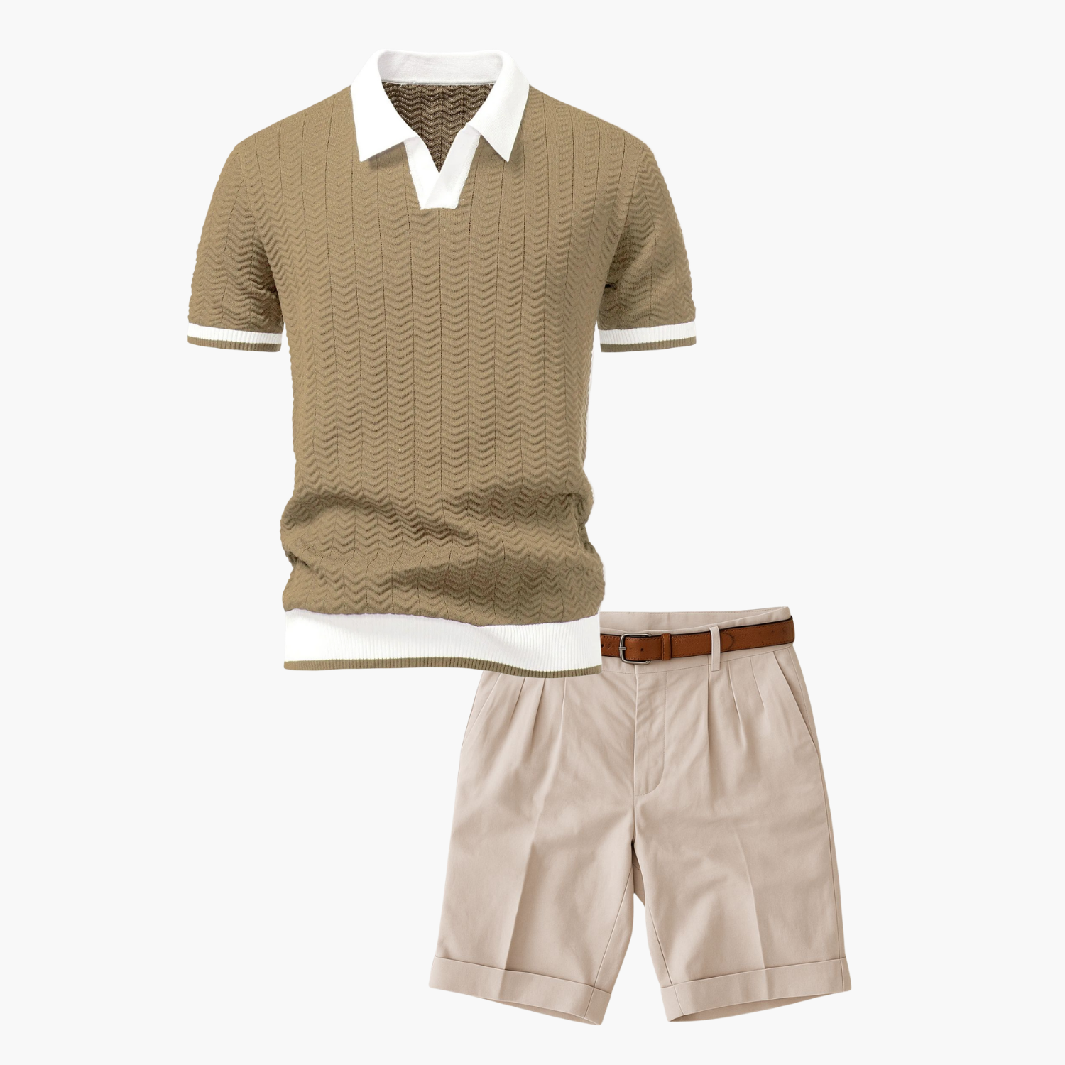 Men's Textured Polo and Pleated Shorts Set
