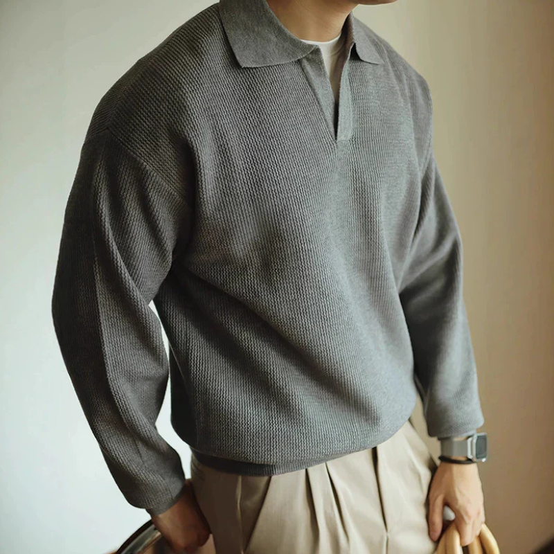 Men's Textured Polo Collar Sweater