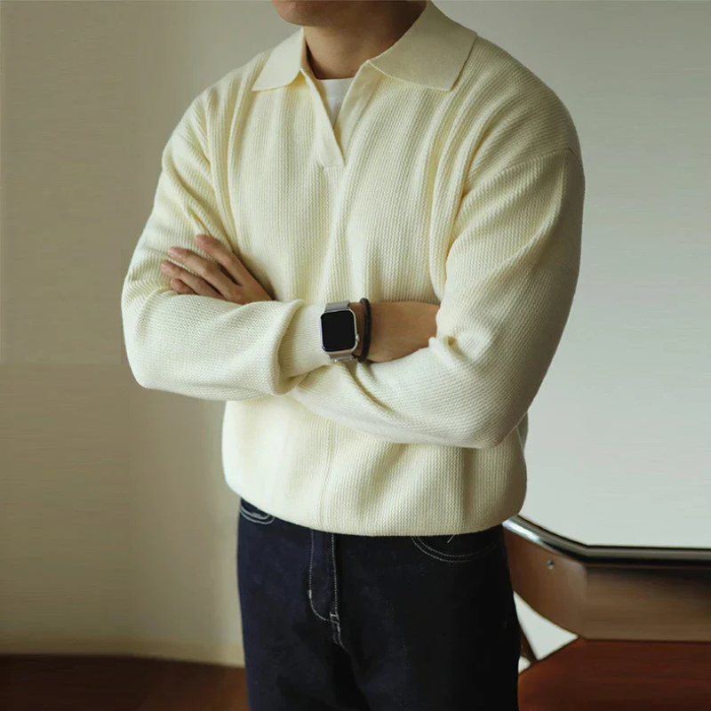 Men's Textured Polo Collar Sweater