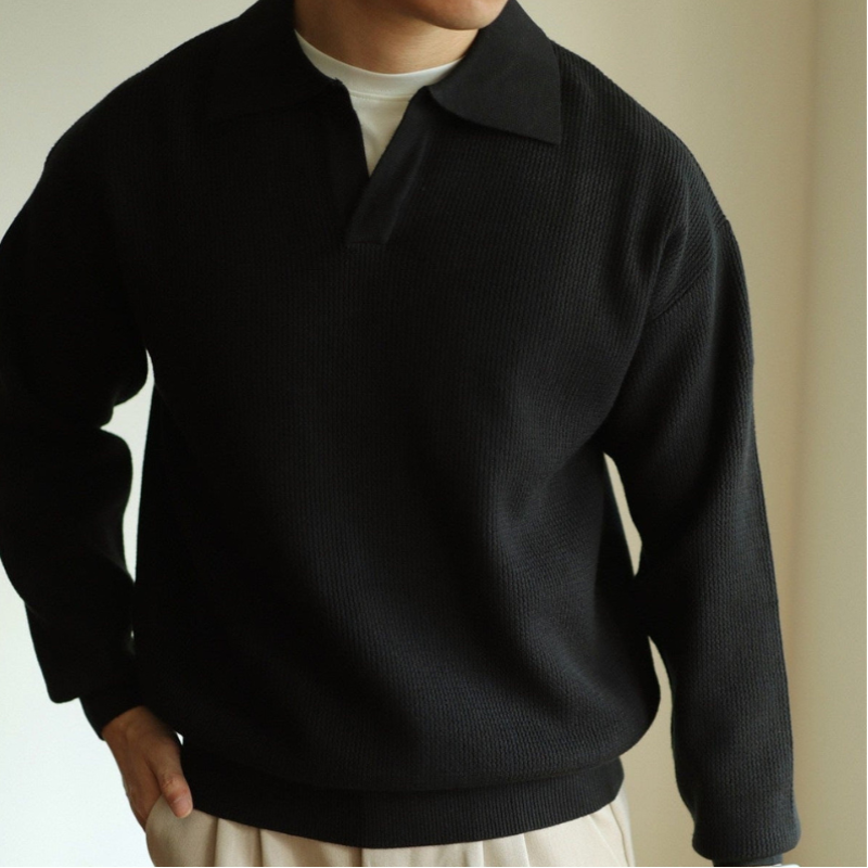 Men's Textured Polo Collar Sweater
