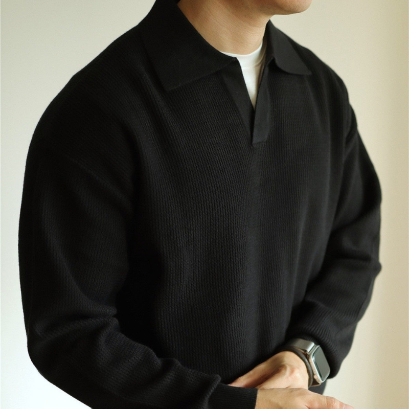 Men's Textured Polo Collar Sweater