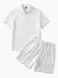 Men's Textured Polo Shirt and Shorts Set