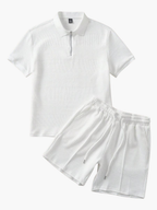 Men's Textured Polo Shirt and Shorts Set