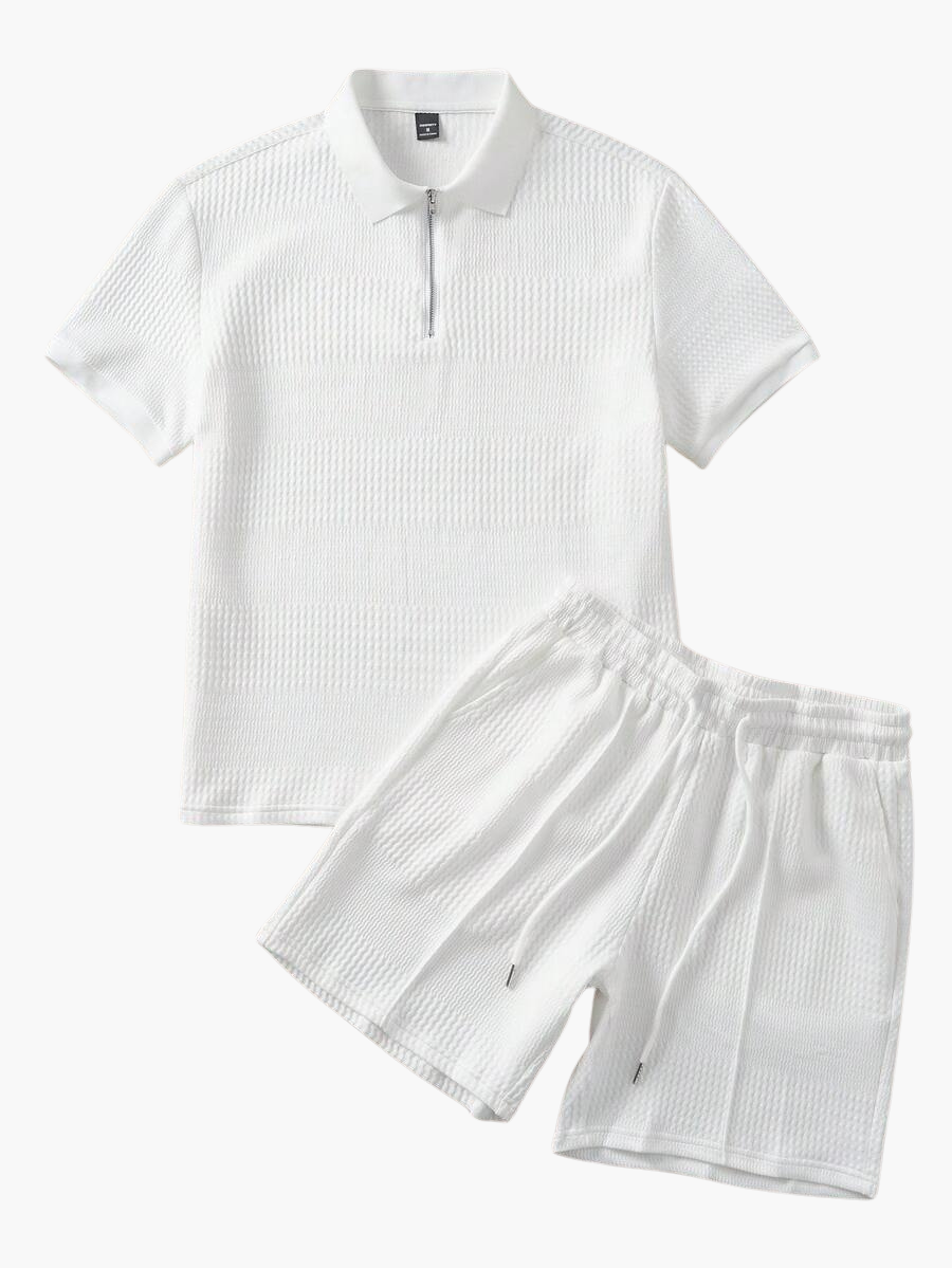 Men's Textured Polo Shirt and Shorts Set
