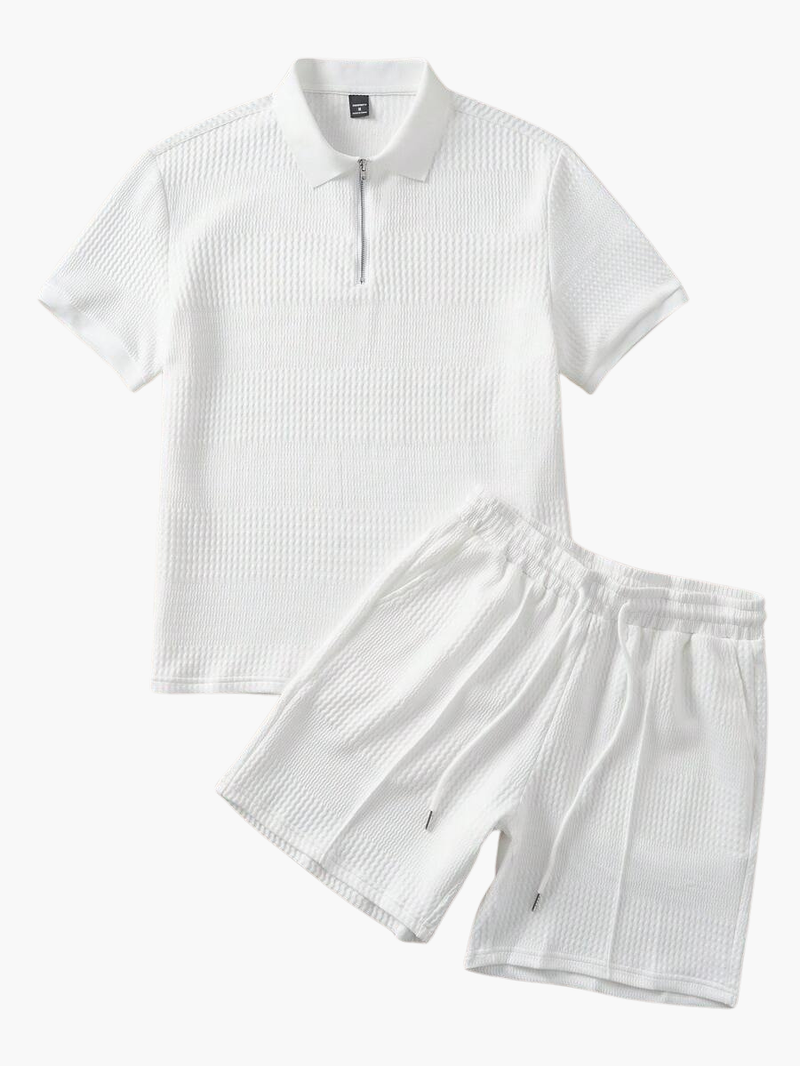 Men's Textured Polo Shirt and Shorts Set