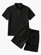 Men's Textured Polo Shirt and Shorts Set
