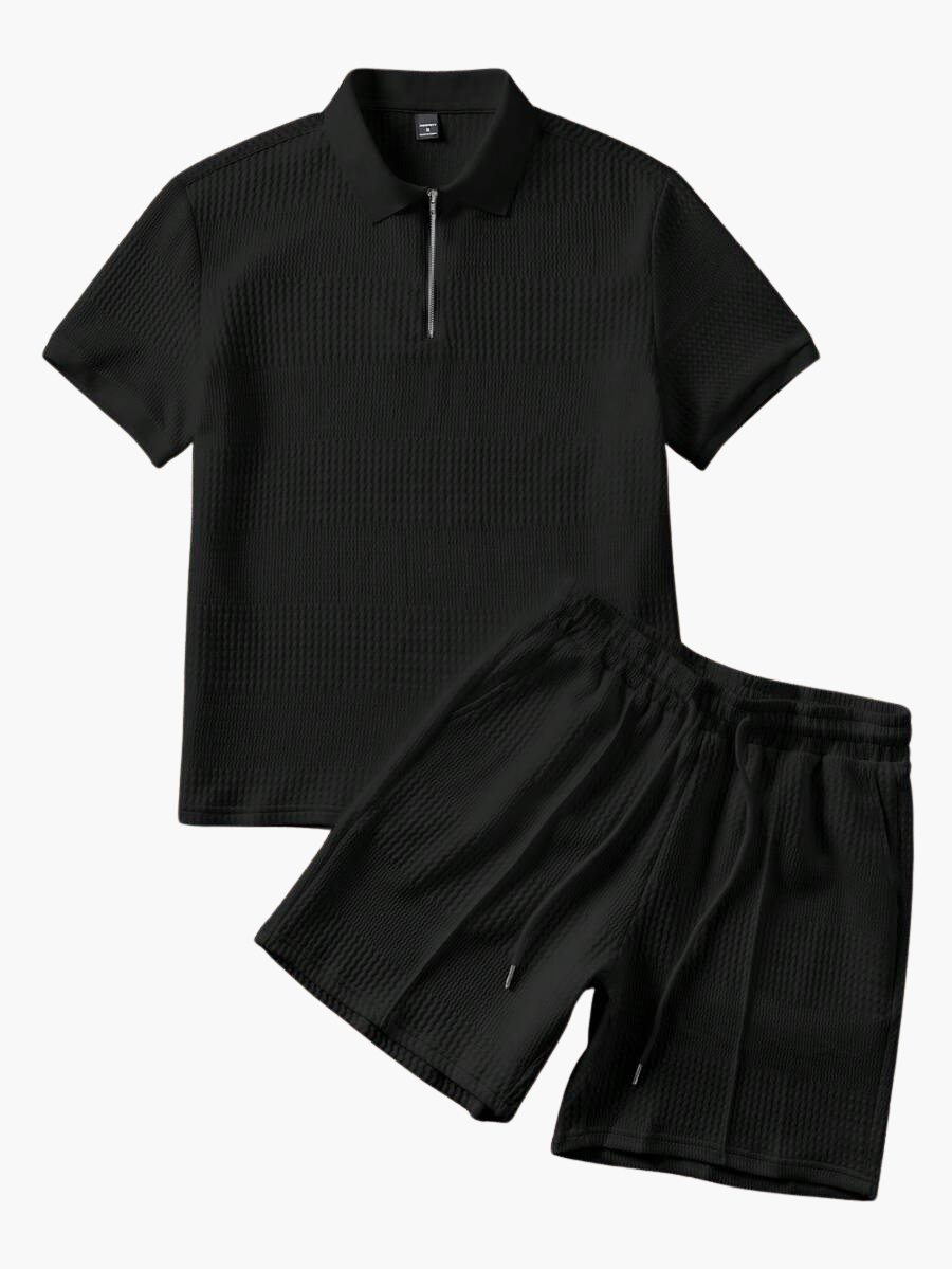 Men's Textured Polo Shirt and Shorts Set