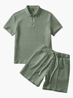 Men's Textured Polo Shirt and Shorts Set