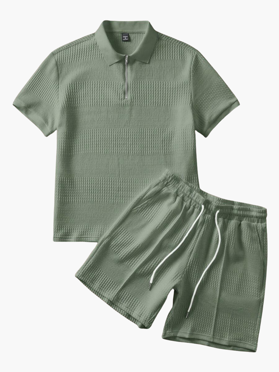 Men's Textured Polo Shirt and Shorts Set