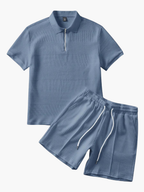 Men's Textured Polo Shirt and Shorts Set
