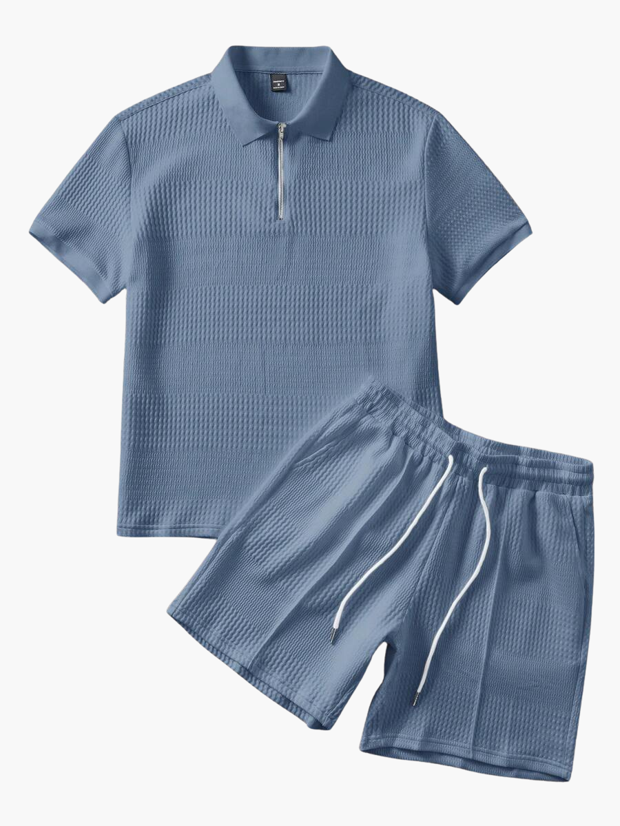 Men's Textured Polo Shirt and Shorts Set