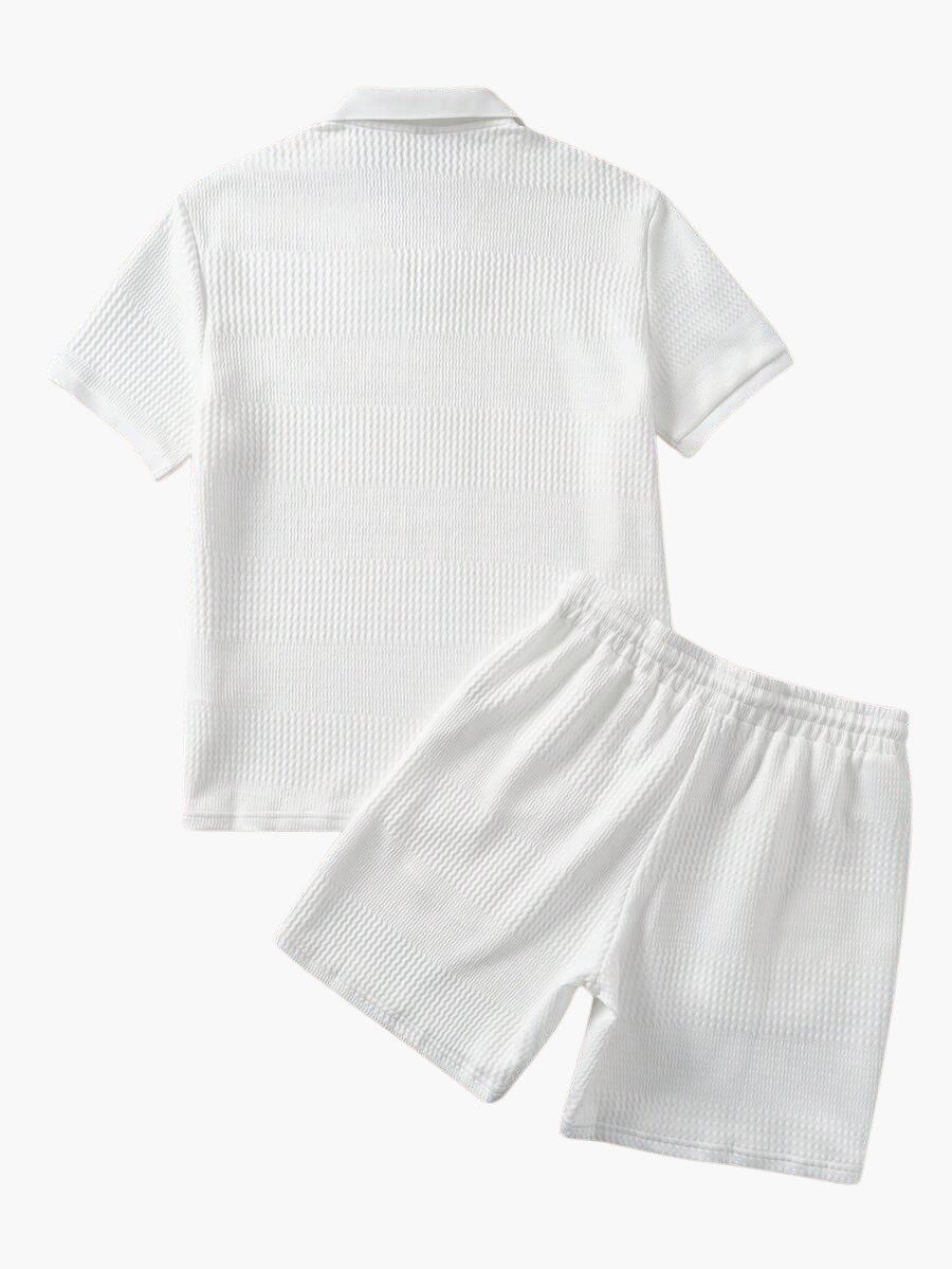 Men's Textured Polo Shirt and Shorts Set