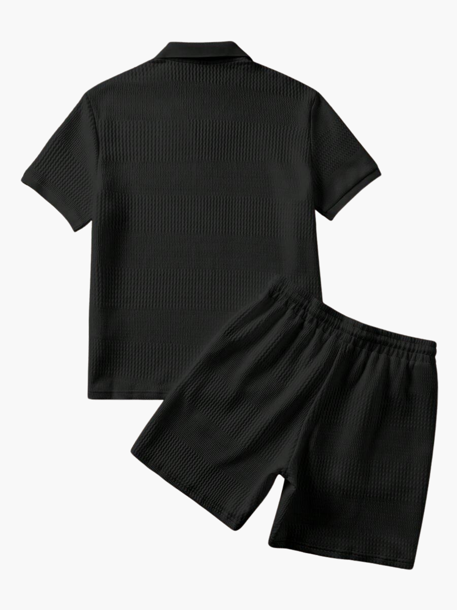 Men's Textured Polo Shirt and Shorts Set