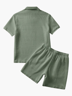 Men's Textured Polo Shirt and Shorts Set