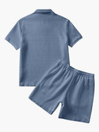 Men's Textured Polo Shirt and Shorts Set