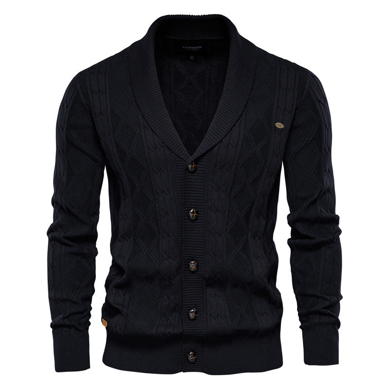Men's Textured Shawl Collar Cardigan