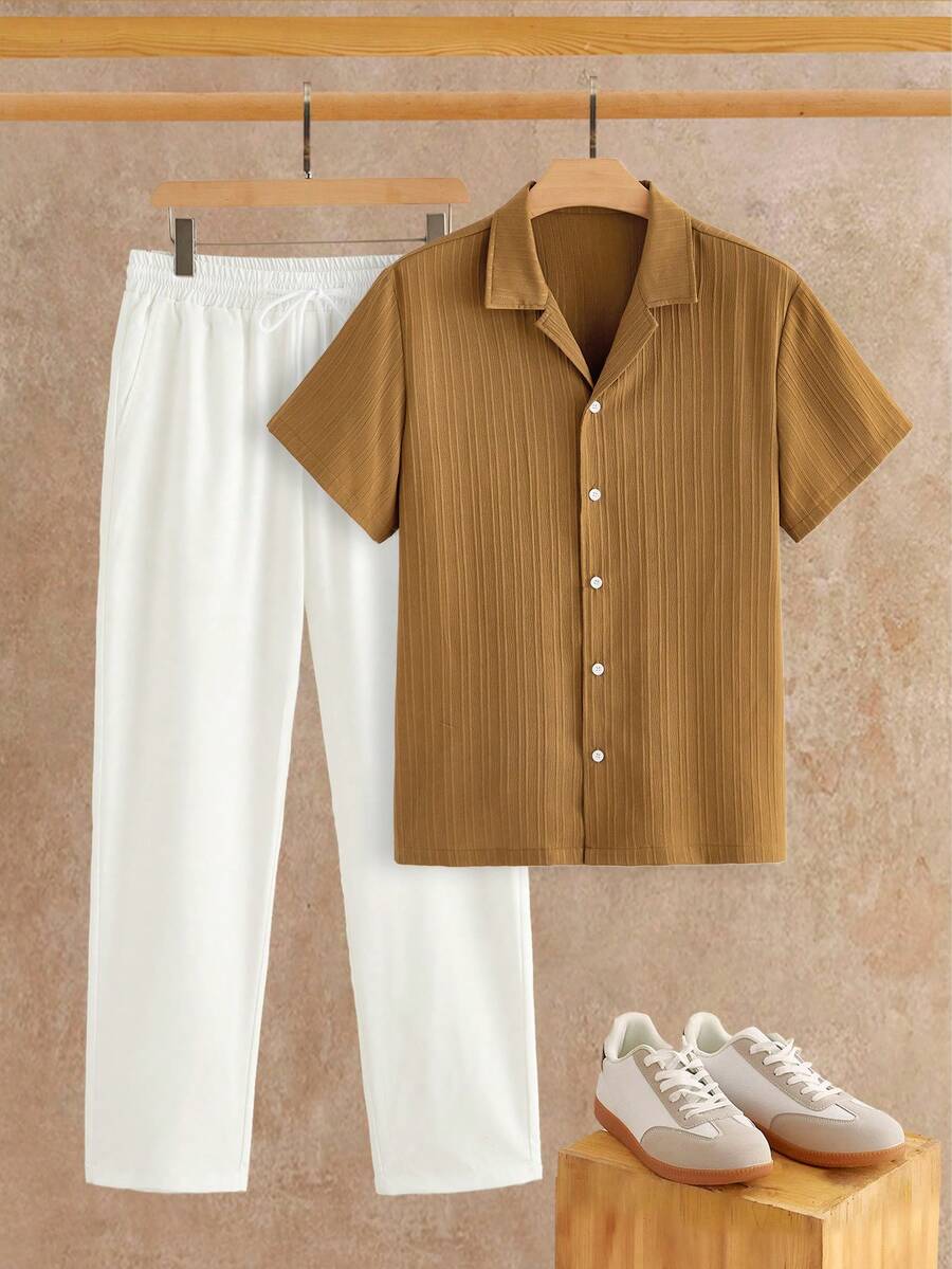 Men's Textured Shirt and Pants Set
