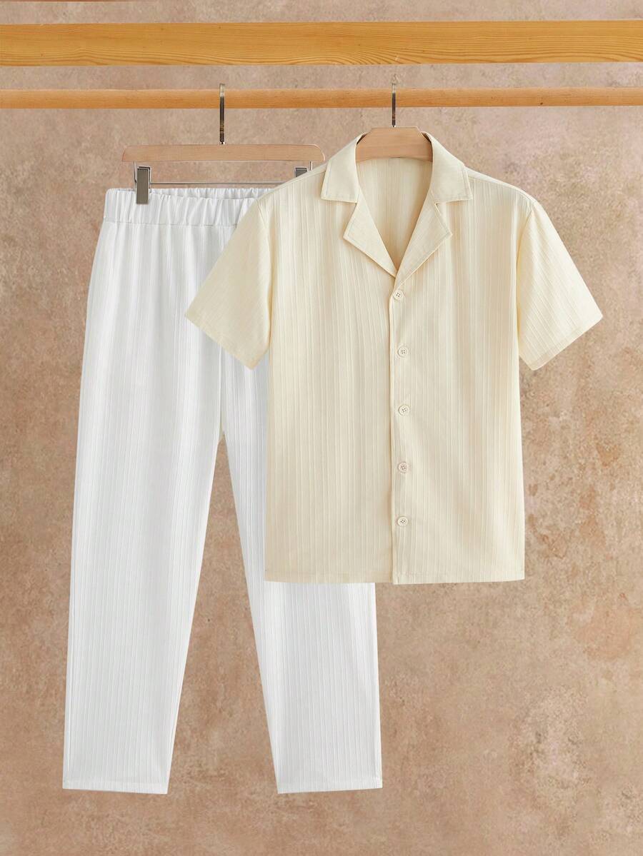 Men's Textured Shirt and Pants Set